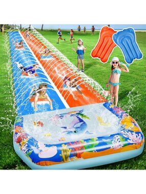 40FT Double Water Slide for Kids & Adults - Extra Long Inflatable Slip N Slide